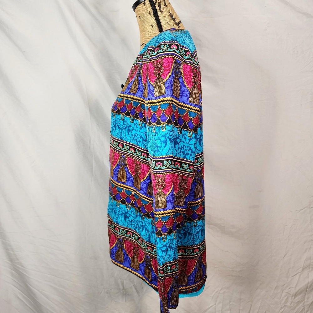 Vintage ADRIANNA PAPELL Size 12 Rope Tassel Print 100% Silk Bright Retro Blouse - Picture 5 of 12